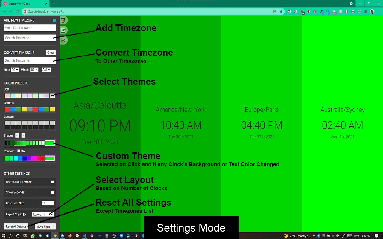 World Clocks Extension - Screenshot